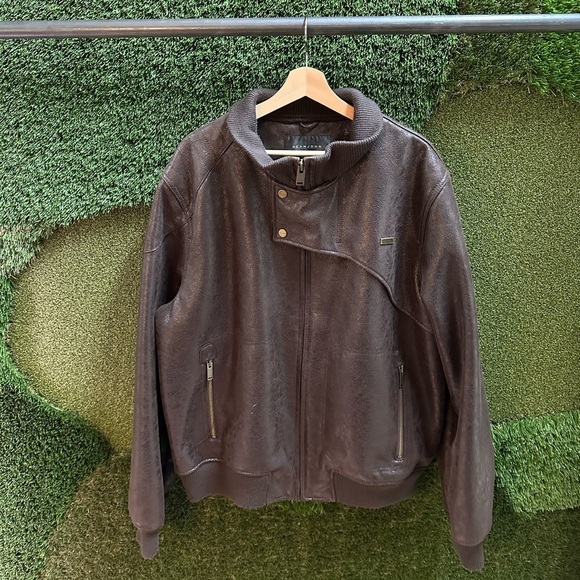 Vintage Sean John Fur Line Brown Leather Jacket Size XXL - Picture 1 of 7